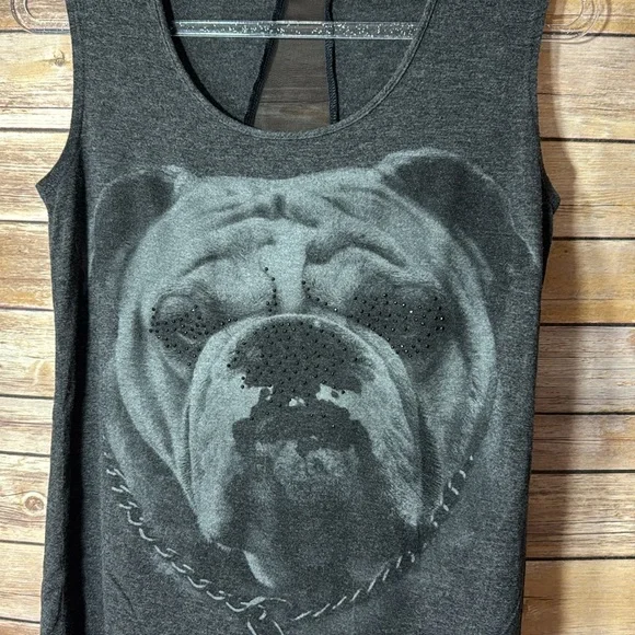 Gray Sleeveless Top with Bulldog Design - Picture 2 of 5